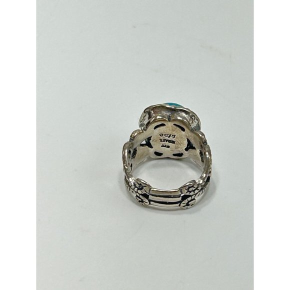 Dyed Blue Genuine Pearl Ring Size 5 Sterling Silver Israel 925 Ornate Wide Band - Picture 4 of 10